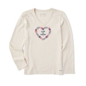 Women's Life is Good Long Sleeve Rainbow Daisy Heart Tee XL